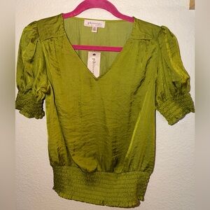 Philosophy Olive Puff Sleeve Blouse
